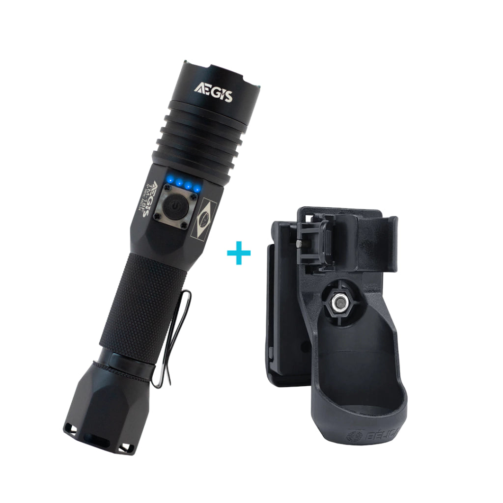 KIT Lanterna Tática Aegis TM-18F + Porta Lanterna Police Fast Bélica
