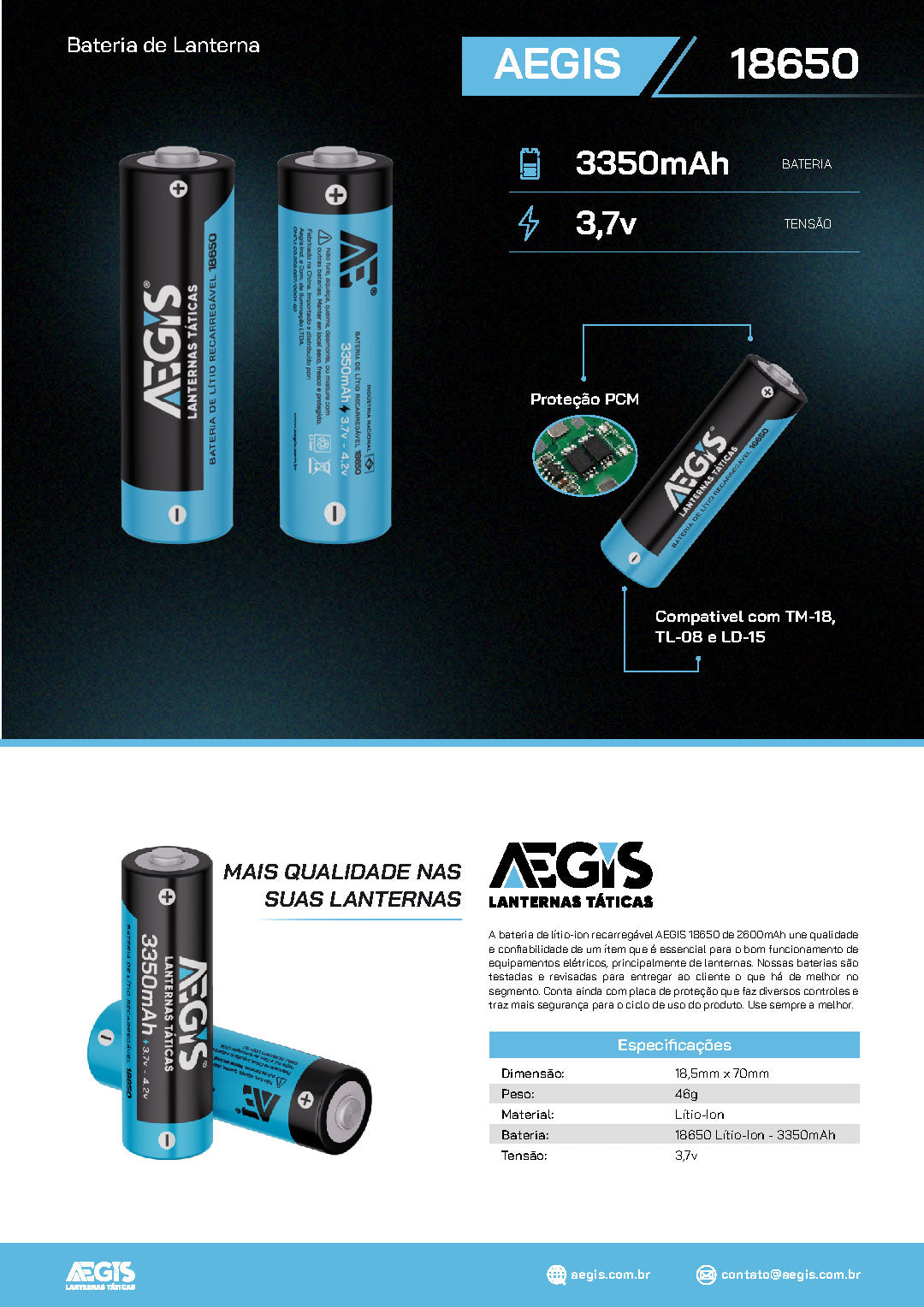 Bateria AEGIS 18650 - 3350 mAh