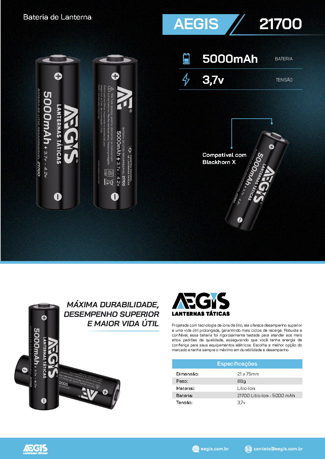 Bateria AEGIS 21700 - 5000 mAh