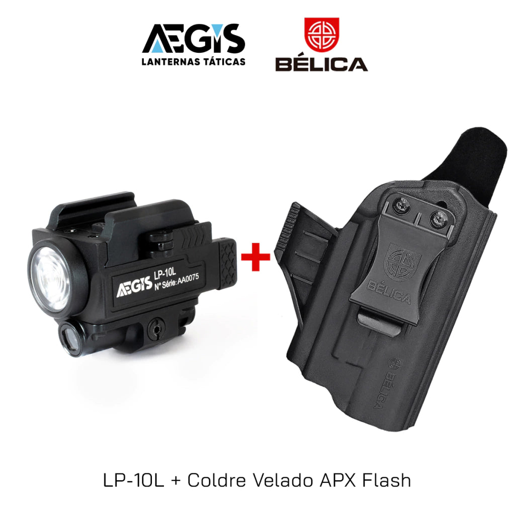 Lanterna AEGIS LP-10L + Coldre Velado APX Flash Bélica